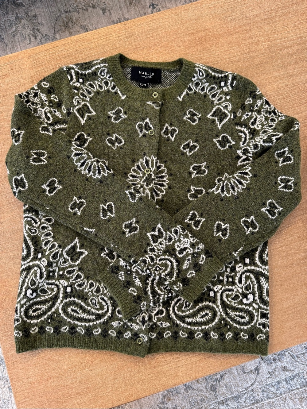 Women’s Olive Green bandana Cardigan Sweater - XS